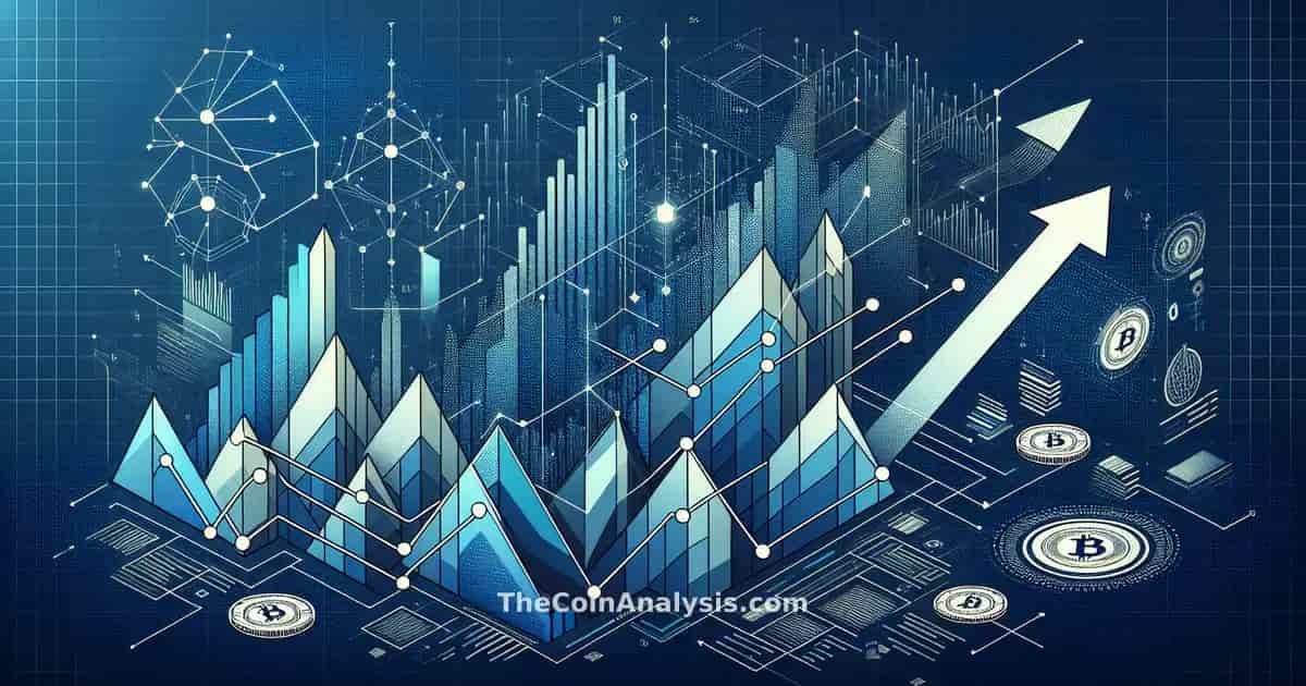 Formes géométriques abstraites et lignes dynamiques illustrant la croissance des actifs numériques et réseaux blockchain.