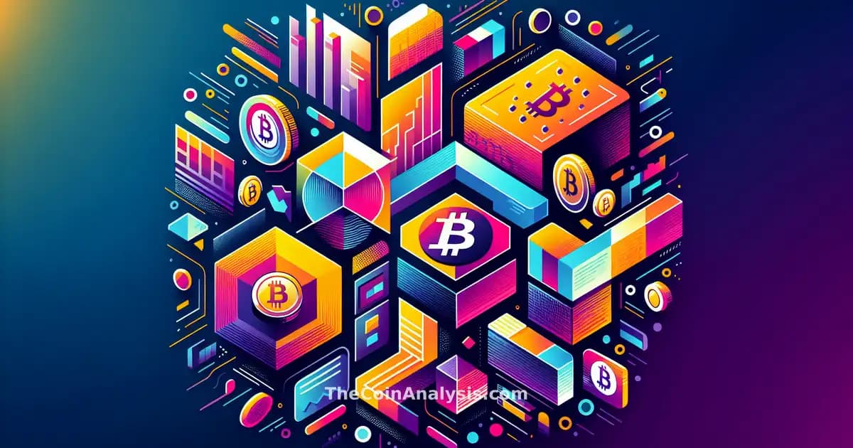 Formes géométriques abstraites en couleurs vives symbolisant tensions et conflits financiers dans la crypto.