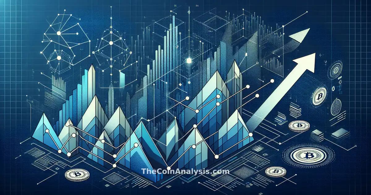 Formes géométriques abstraites et lignes dynamiques illustrant la croissance des actifs numériques et réseaux blockchain.
