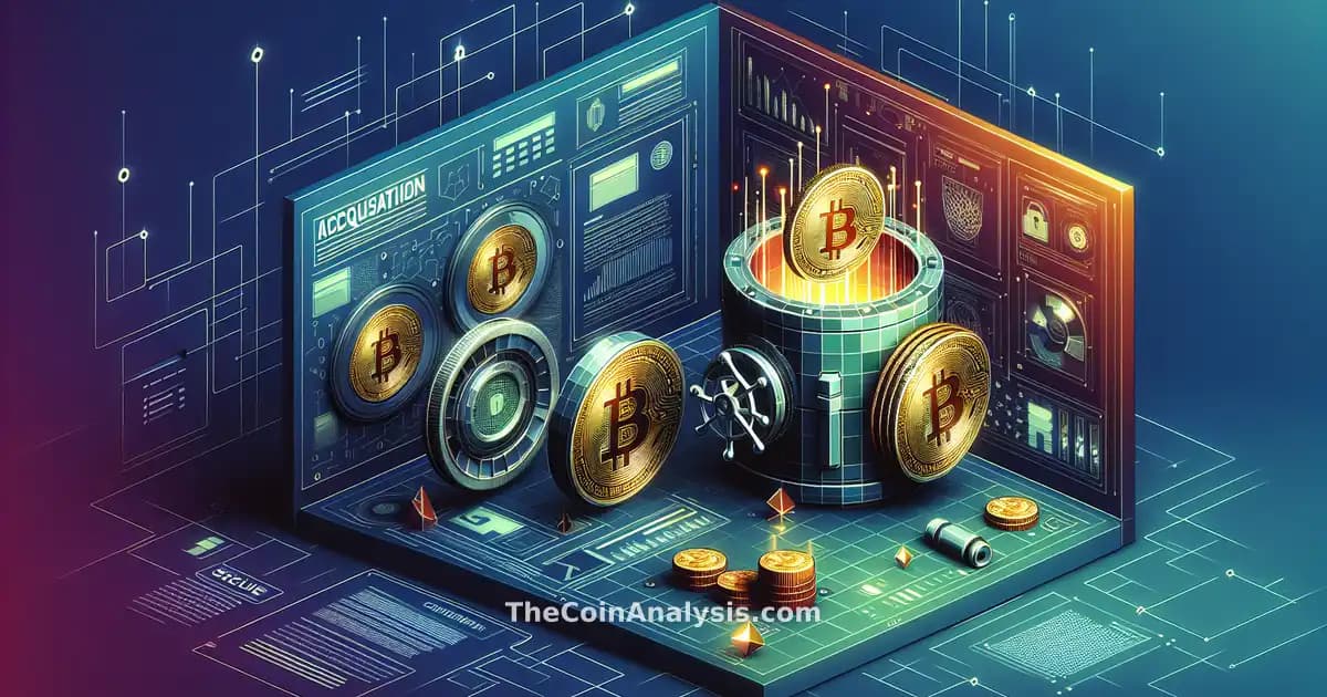 Abstract digital vault with glowing Bitcoin and Ethereum coins surrounded by geometric shapes symbolizing security.