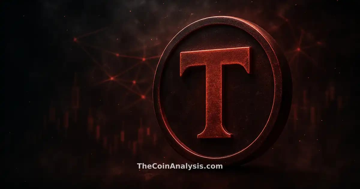 Stylized crimson TRUMP token glowing amid smoky market candles and glowing network filaments in dark tones