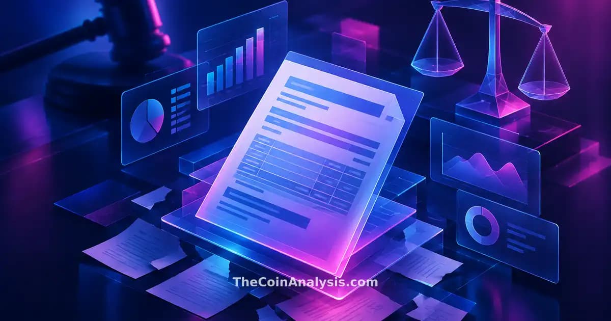 Isometric digital dashboard with floating frosted-glass panels, holographic tax form, and abstract scales of justice