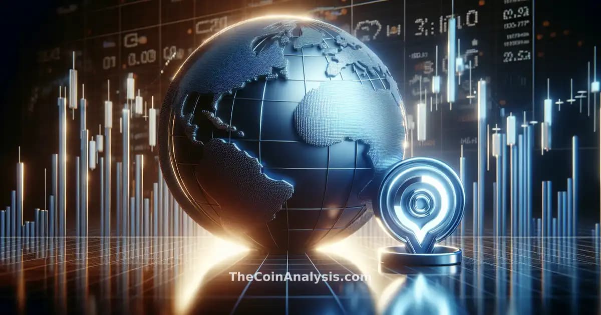 Apollo Global’s glossy 3D logo and Morpho icon side by side with candlestick trading chart background in dramatic light
