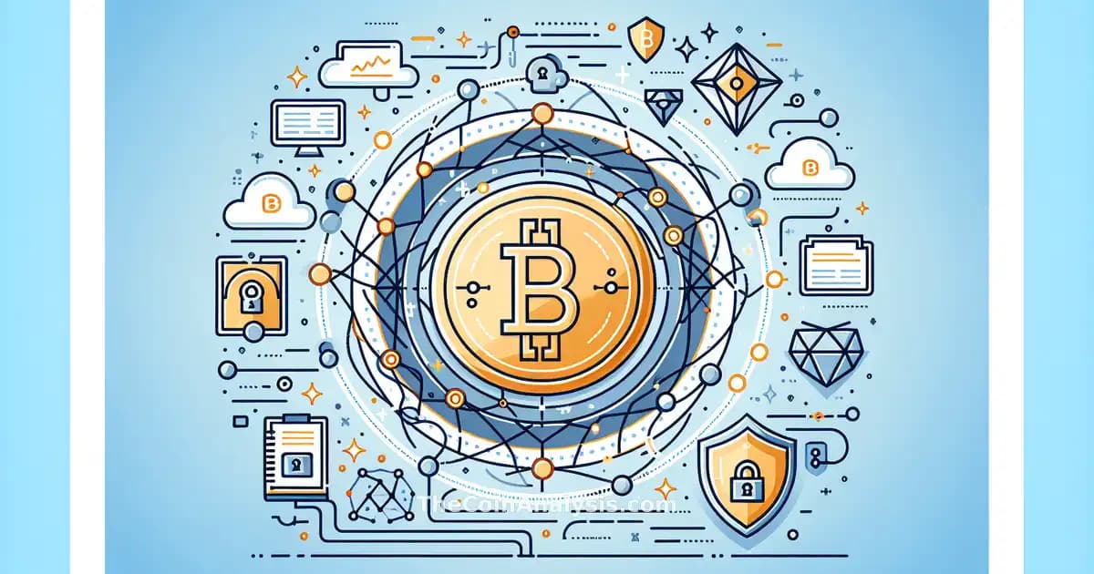 Infographie moderne avec symbole Bitcoin, éléments d'ordinateur quantique et bouclier de sécurité en arrière-plan.