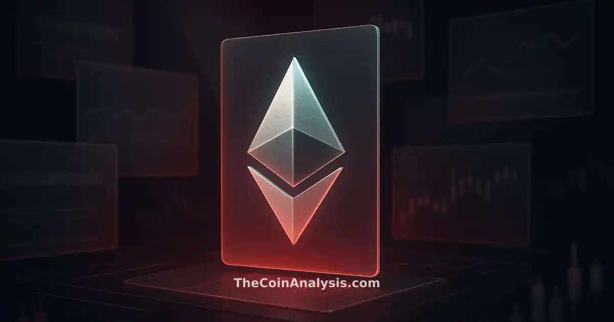 Isometric data visualization with frosted-glass panels and a stylized Ethereum symbol amid trading floor elements
