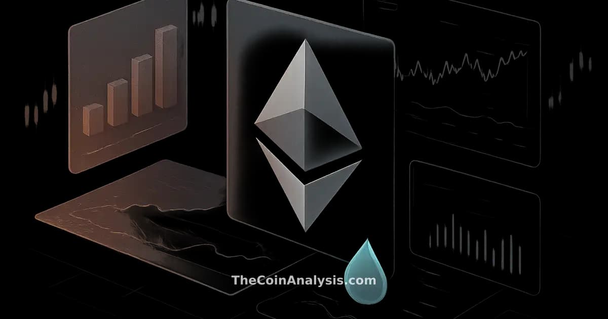 Isometric data visualization with translucent Ethereum and Aqua token symbols on a sleek frosted-glass DeFi dashboard