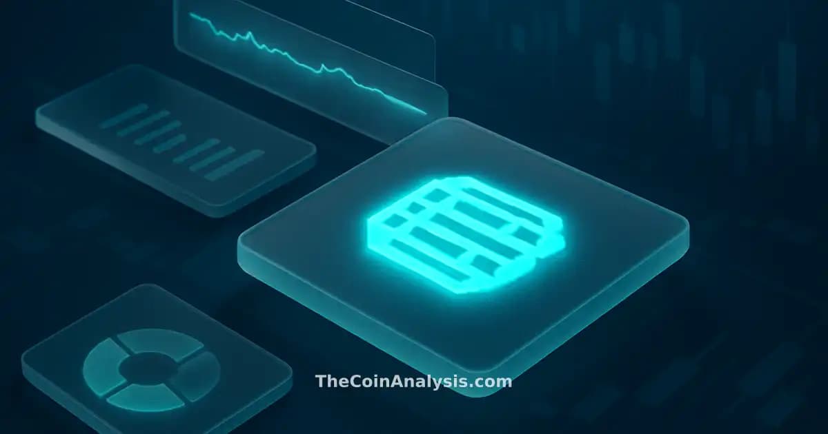 Isometric fintech dashboard with floating frosted-glass panels, holographic accents, and abstract trading floor elements