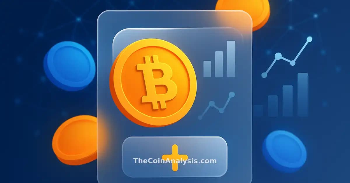 Glassmorphism card with abstract gold coins, interconnected digital network lines, and ascending financial charts