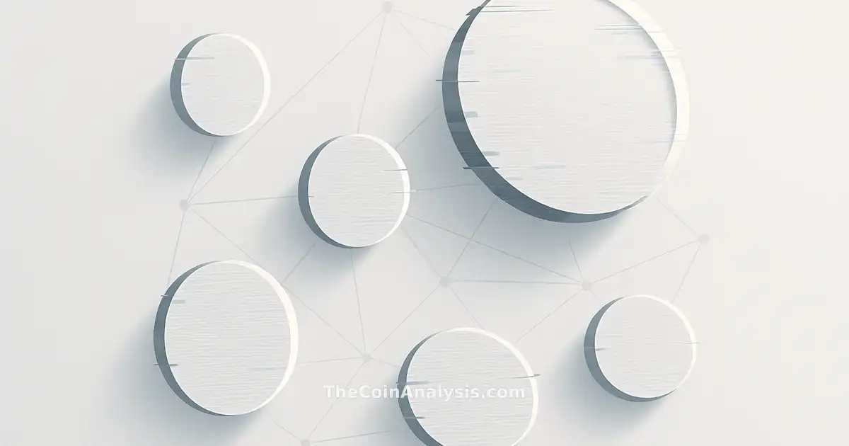 Illustration digitale minimaliste de pièces Zcash avec effet glitch subtil et lignes de réseau sur fond neutre.